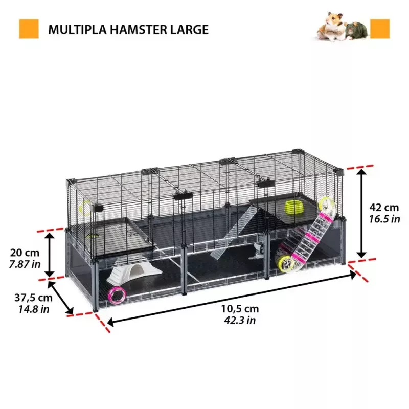 Grauzēju būris FERPLAST Multipla hamster large 107.5×37.5×42 cm, metāls, melns