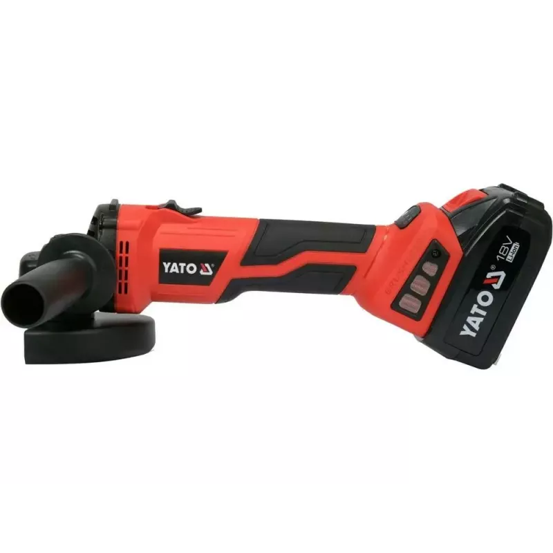Leņķa slīpmašīna YATO YT-828295, bezvada 18 V, bezsuku, 125 mm disks, 2x 4 Ah Li-Ion akumulatori, 1,26 kg