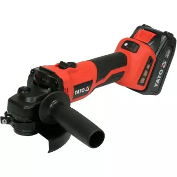Leņķa slīpmašīna YATO YT-828295, bezvada 18 V, bezsuku, 125 mm disks, 2x 4 Ah Li-Ion akumulatori, 1,26 kg