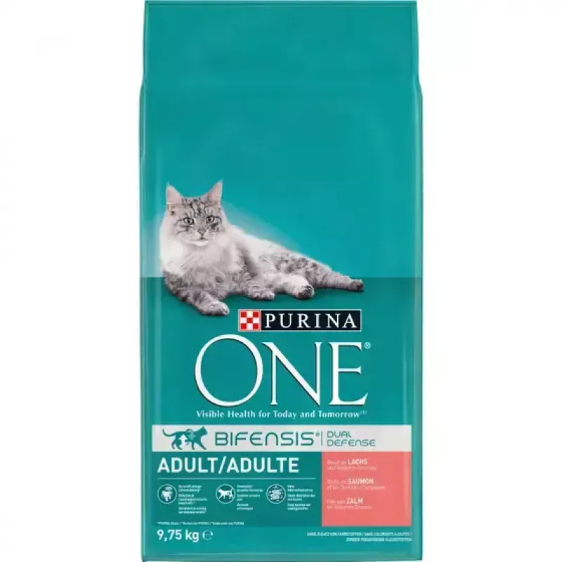 Sausā kaķu barība Purina Nestlé PURINA One 12430964, pieaugušiem kaķiem, lasis, 9.75 kg, proteīns 34%, tauki 14%