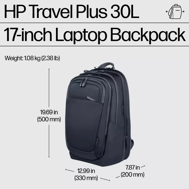 HP Travel Plus 30L 17 collu mugursoma klēpjdatoram, Mugursoma, 43,9 cm (17,3 collas), 1,08 kg