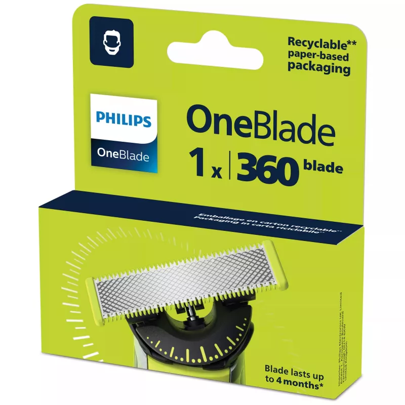 Skūšanās asmeņi Philips Norelco OneBlade QP410/50 — 1 maināma galviņa, melna, mazgājama, nomainīt pēc 4 mēnešiem