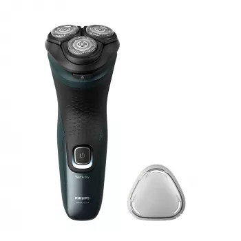 Elektriskais skuveklis Philips 3000X Series X3052/00 — rotējošs 3-galviņu, Mitrā un sausā skūšanās, NiMH akumulators, 45 min darbības laiks, trimmeris, melns/zaļš