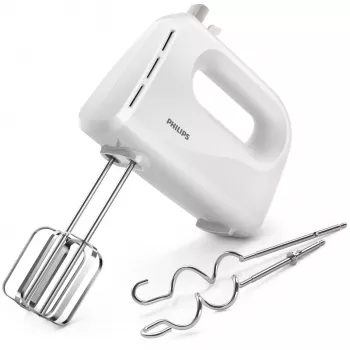 Philips HR3705/00 Daily Collection rokas mikseris, 300 W, 5 ātrumi + turbo, putotāji un mīklas āķi, 1,2 m vads, balts