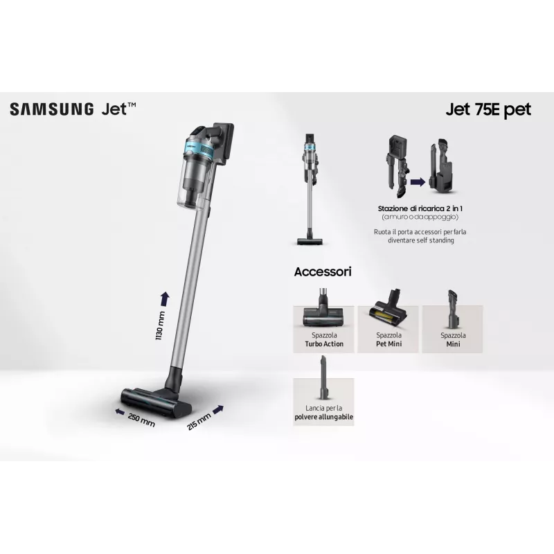 Samsung VS20B75AGR1 2-in-1 stick vacuum baterija Dry Bagless 550 W Melns, Mint colour