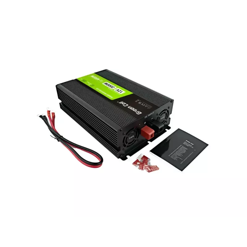 Auto invertors zaļa Cell INVGC12P2000LCD 2000W 12V uz 230V tīrs sinusoidāls vilnis, LCD, 1×USB, 2×aux