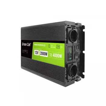 Auto invertors zaļa Cell INVGC12P2000LCD 2000W 12V uz 230V tīrs sinusoidāls vilnis, LCD, 1×USB, 2×aux