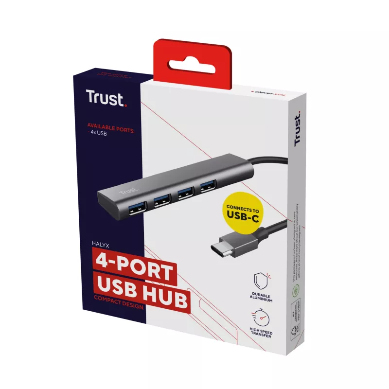 Trust Halyx USB 3.2 Gen 1 (3.1 Gen 1) Type-A 5 Mbit/s pelēks