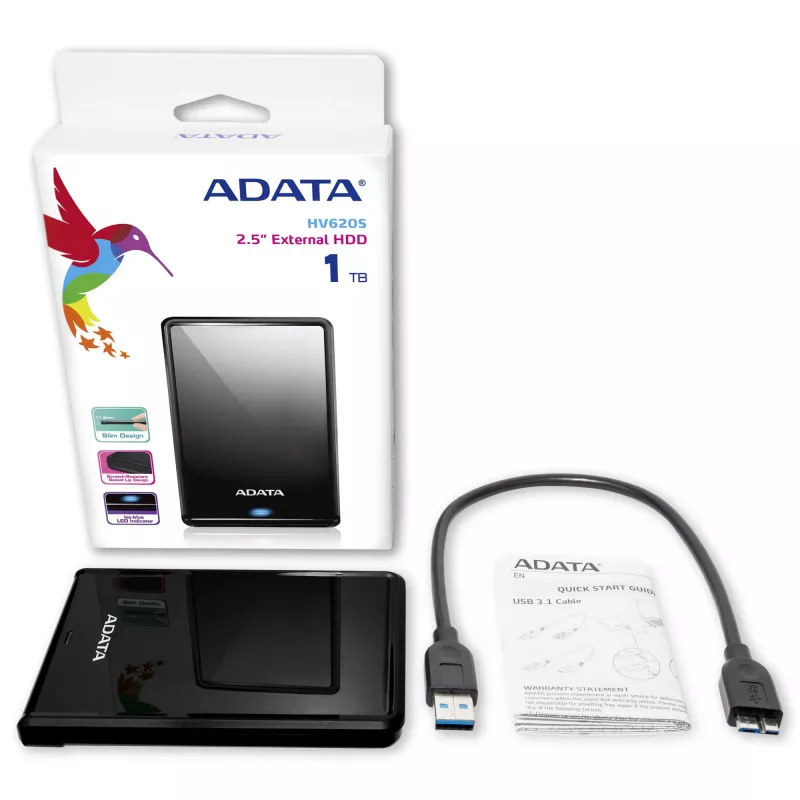 ADATA HV620S ārējais cietais disks 1 TB 2,5 collas Micro-USB B 3.2 Gen 1 (3.1 Gen 1) melns