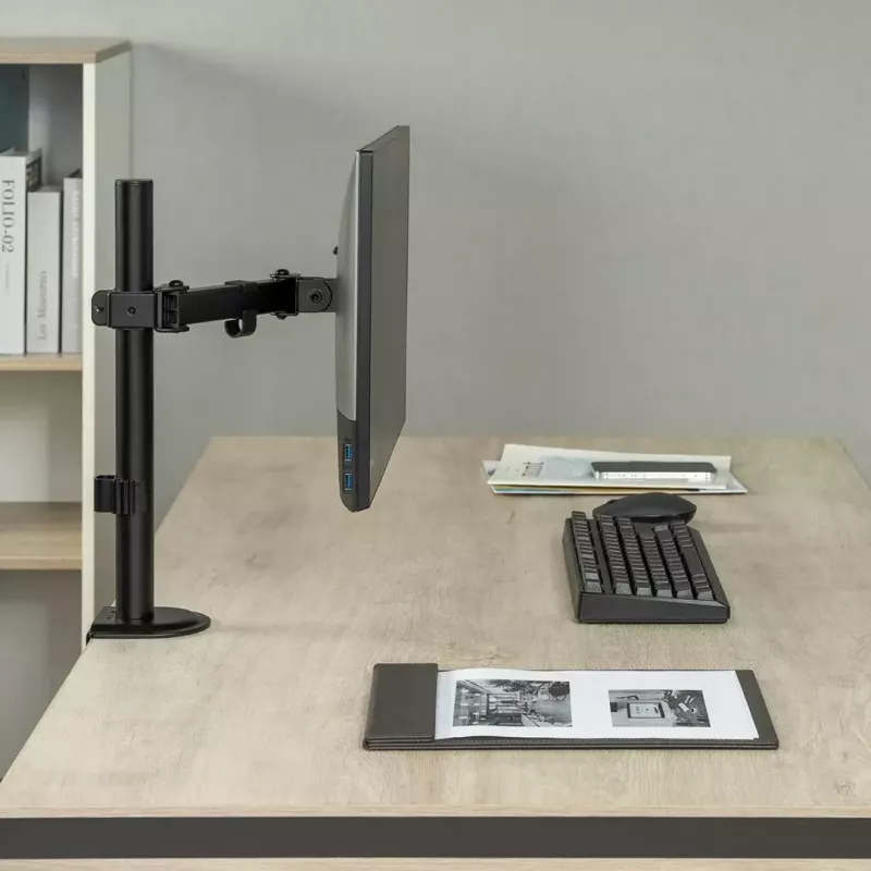 Galda LCD monitora stiprinājums MACLEAN MC-572N regulējams augstums, slīpums, VESA 75x75–100x100, atbalsta 17 collas–32 collas, maks. slodze 30 kg, melns