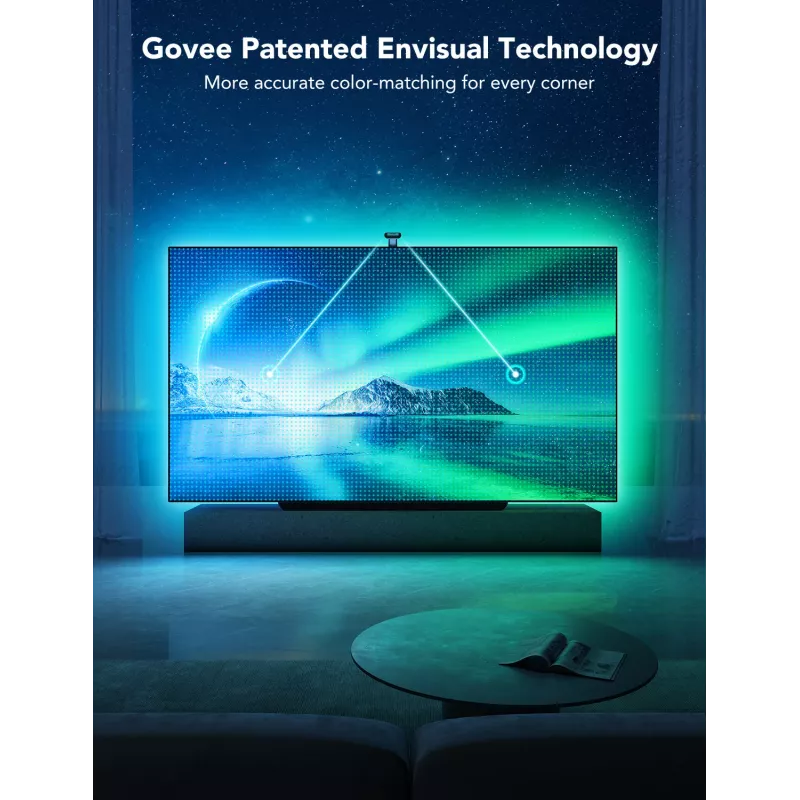 LED gaismas lente Govee Envisual TV Backlight T2 ar divām kamerām 75–85 collu televizoriem