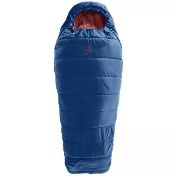 Mūmijveida guļammaiss DEUTER Starlight augumam 130–170 cm, dobšķiedras pildījums, vasara, 910 g, ar kapuci, tumši zils/sarkankoka