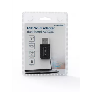 WLAN USB adapteris GEMBIRD AC1300 Dual-band Wi‑Fi 5 (RTL8812BU) 867 Mbit/s USB 3.0 Iekšējā antena Melns