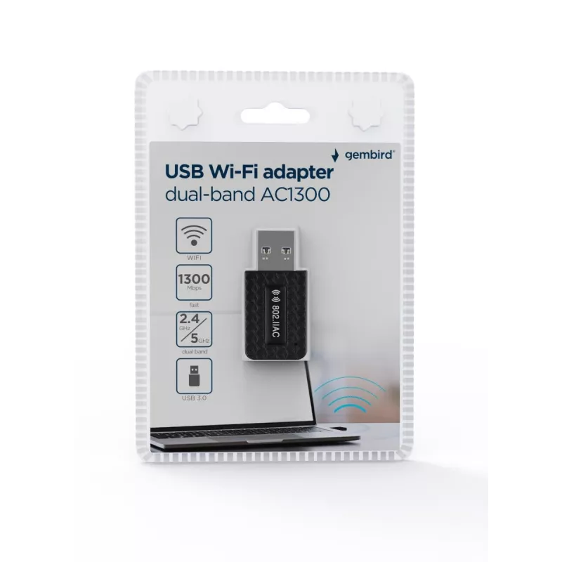 WLAN USB adapteris GEMBIRD AC1300 Dual-band Wi‑Fi 5 (RTL8812BU) 867 Mbit/s USB 3.0 Iekšējā antena Melns
