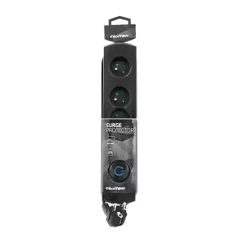 Pārsprieguma aizsargs QOLTEC 50104 — 4 maiņstrāvas kontaktligzdas, 230 V, 1,5 m kabelis, melns
