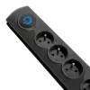 Pārsprieguma aizsargs QOLTEC 50104 — 4 maiņstrāvas kontaktligzdas, 230 V, 1,5 m kabelis, melns