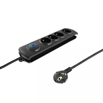 Pārsprieguma aizsargs QOLTEC 50104 — 4 maiņstrāvas kontaktligzdas, 230 V, 1,5 m kabelis, melns