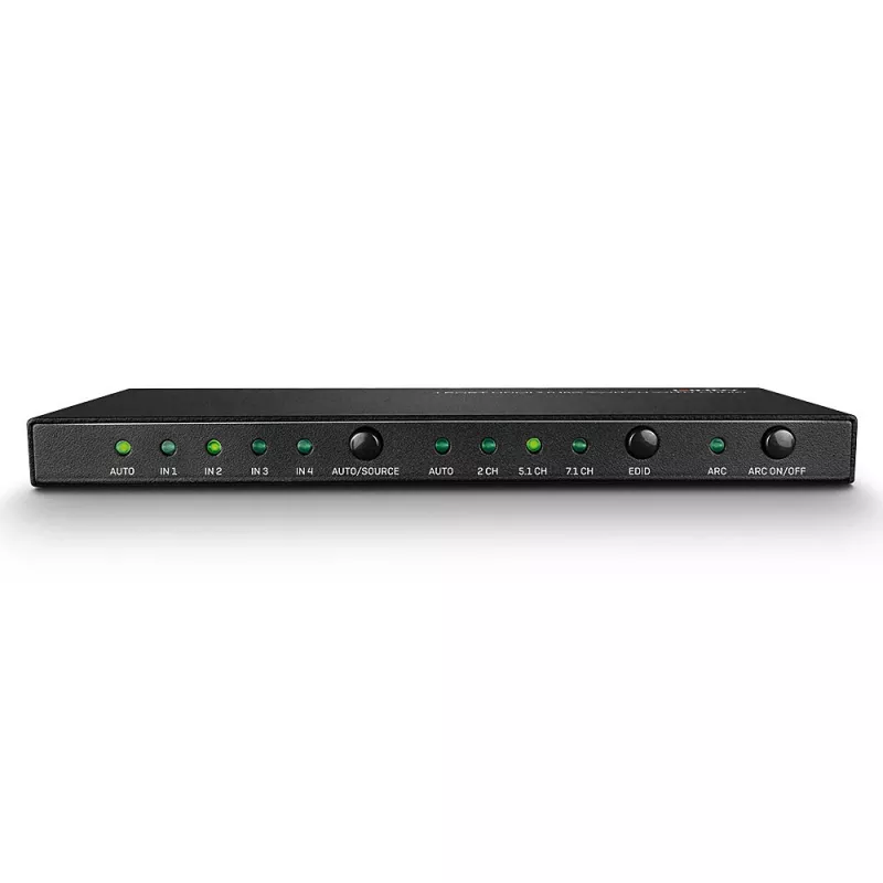 Lindy 4 Port HDMI 18G Switch ar audio, HDMI, metāls, melns, 18 Gbit/s, 3840 x 2160 pikseļi, 5.1 kanāli