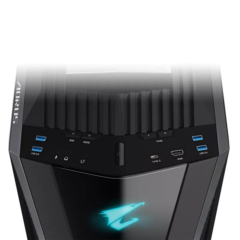 GIGABYTE AORUS C700 GLASS datora korpuss - Full Tower, atbalsta līdz E-ATX un 420 mm radiatoriem, iepriekš uzstādīti 120 mm*5 ventilatori, USB 3.1 Type-C, RGB Fusion