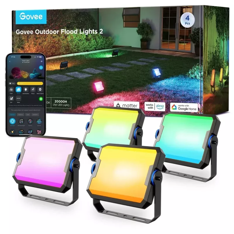 Viedais dārza apgaismojums Govee H8057 Wi‑Fi/Bluetooth, melns, 148×68.9×72.4 mm, 11 kWh/1000h