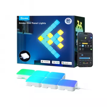 Govee Mini Panel Lights viedais sienas apgaismojums Wi‑Fi/Bluetooth 72 W, balts, 10 gab. komplekts, 80×80×28 mm