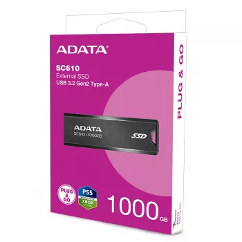 USB zibatmiņa ADATA SC610 1 TB, USB Type-A, USB 3.2 Gen 2, piedurknes formas faktors, melna, plastmasas korpuss