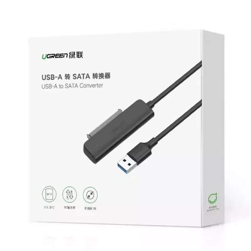 Ārējais 2,5 collu SATA III USB 3.0 korpuss UGREEN 70609 2,5 collu SATA SSD/HDD, USB-A uz SATA, 5 Gbit/s, melns