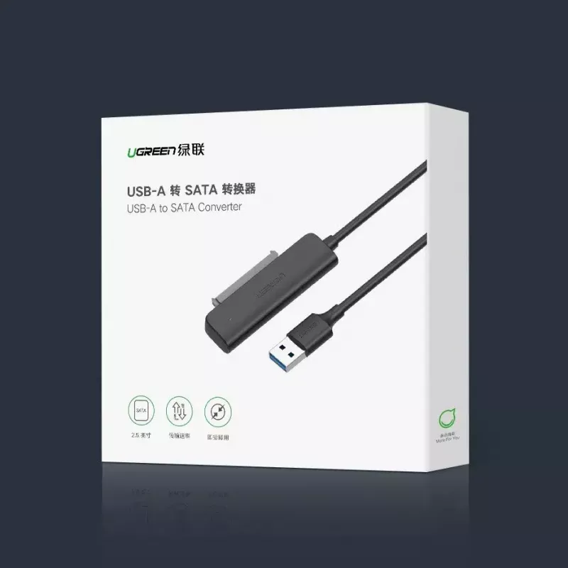 Ārējais 2,5 collu SATA III USB 3.0 korpuss UGREEN 70609 2,5 collu SATA SSD/HDD, USB-A uz SATA, 5 Gbit/s, melns