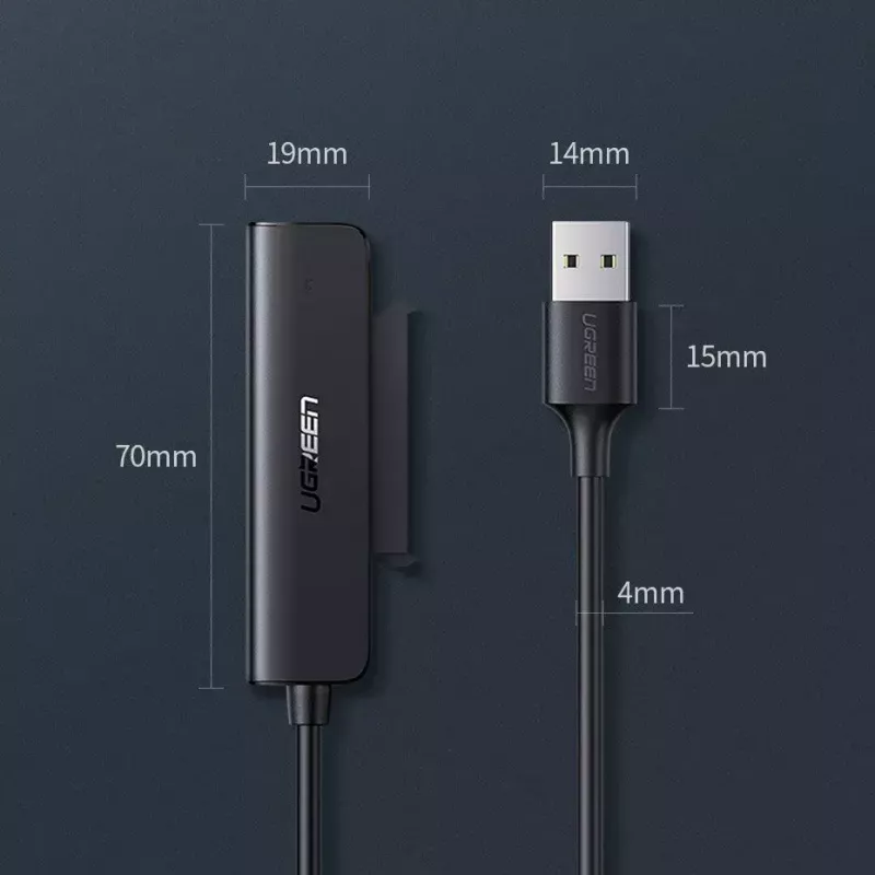 Ārējais 2,5 collu SATA III USB 3.0 korpuss UGREEN 70609 2,5 collu SATA SSD/HDD, USB-A uz SATA, 5 Gbit/s, melns