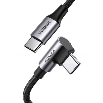 USB-C uz USB-C kabelis UGREEN 70643, USB 2.0, 1 m, 5 A, 480 Mbps, TPE apvalks, taisni-leņķveida savienotāji, melns/pelēks