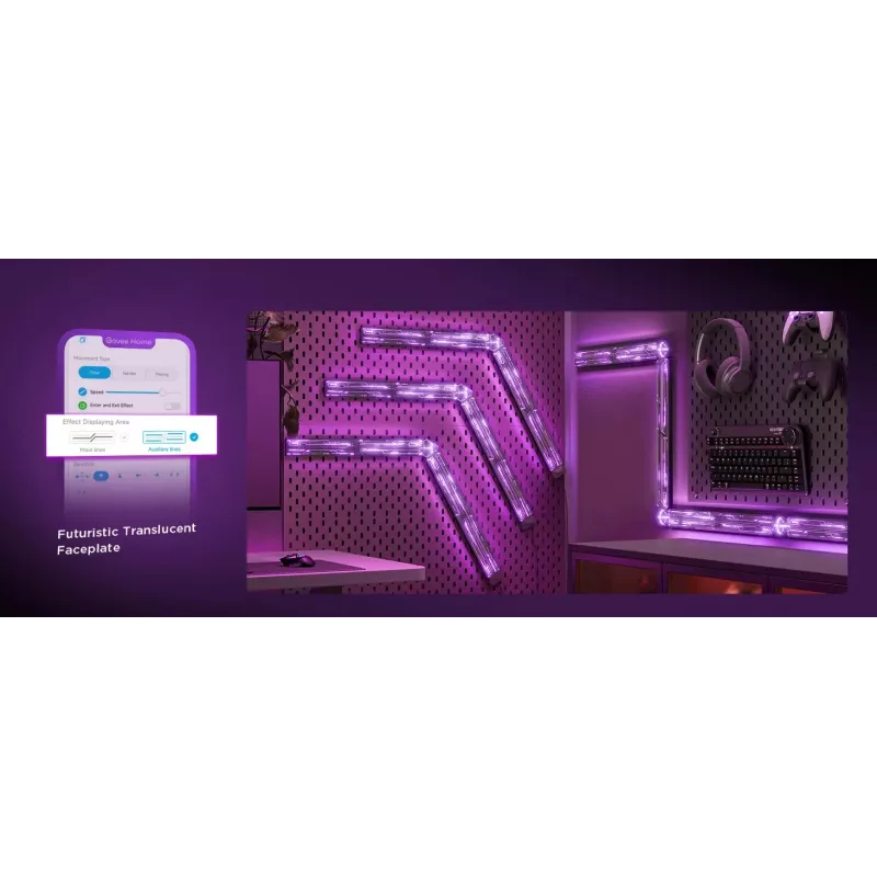 Viedā sienas gaisma Govee Gaming Wall Lights (4+1) — Wi‑Fi/Bluetooth, daudzkrāsaina, 4 gab., 370×45×30 mm