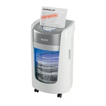 Leitz IQ OptiMax Home Office 225 mikro griezuma papīra smalcinātājs, drošības līmenis P5, 15 L, balts