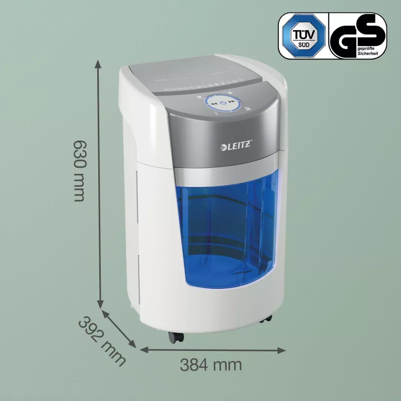 Leitz IQ OptiMax Small Office 350 Micro Cut papīra smalcinātājs, drošības līmenis P5, 22L - Balts