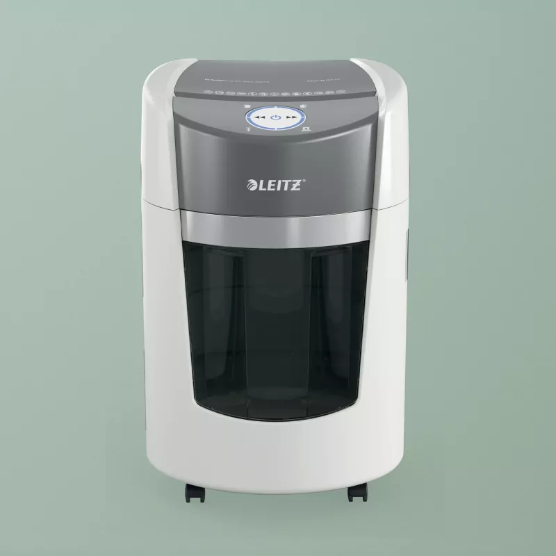 Leitz IQ OptiMax Small Office 350 Micro Cut papīra smalcinātājs, drošības līmenis P5, 22L - Balts