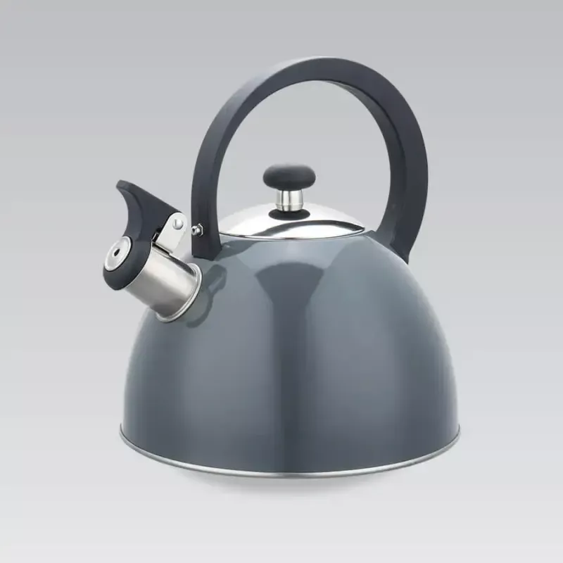 Elektriskā tējkanna Maestro MR-1302-pelēka 2.5 L nerūsējošais tērauds, pelēks korpuss, svilpe, pieskarei drošs rokturis