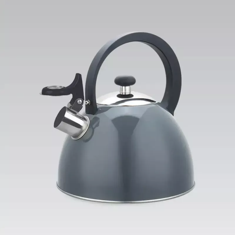Elektriskā tējkanna Maestro MR-1302-pelēka 2.5 L nerūsējošais tērauds, pelēks korpuss, svilpe, pieskarei drošs rokturis