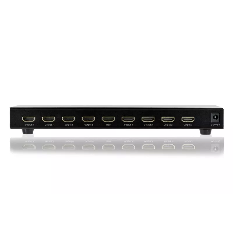 DIGITUS HDMI sadalītājs, 8 portu 1080p, 3D, HDMI High Speed, 2,25 GHz/225 MHz, metāla korpuss, melns