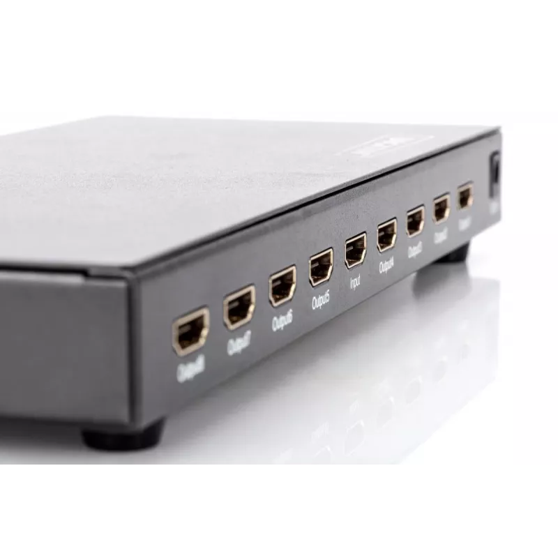 DIGITUS HDMI sadalītājs, 8 portu 1080p, 3D, HDMI High Speed, 2,25 GHz/225 MHz, metāla korpuss, melns
