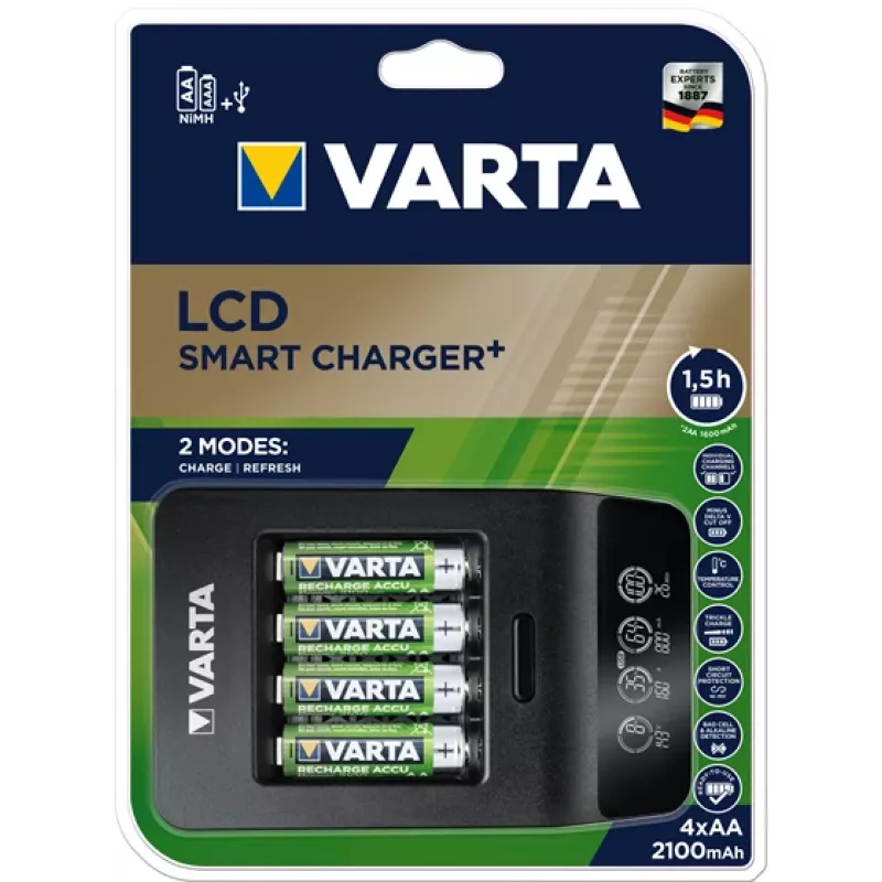 VARTA LCD Smart Charger+ ar 4 AA baterijām 2100mAh