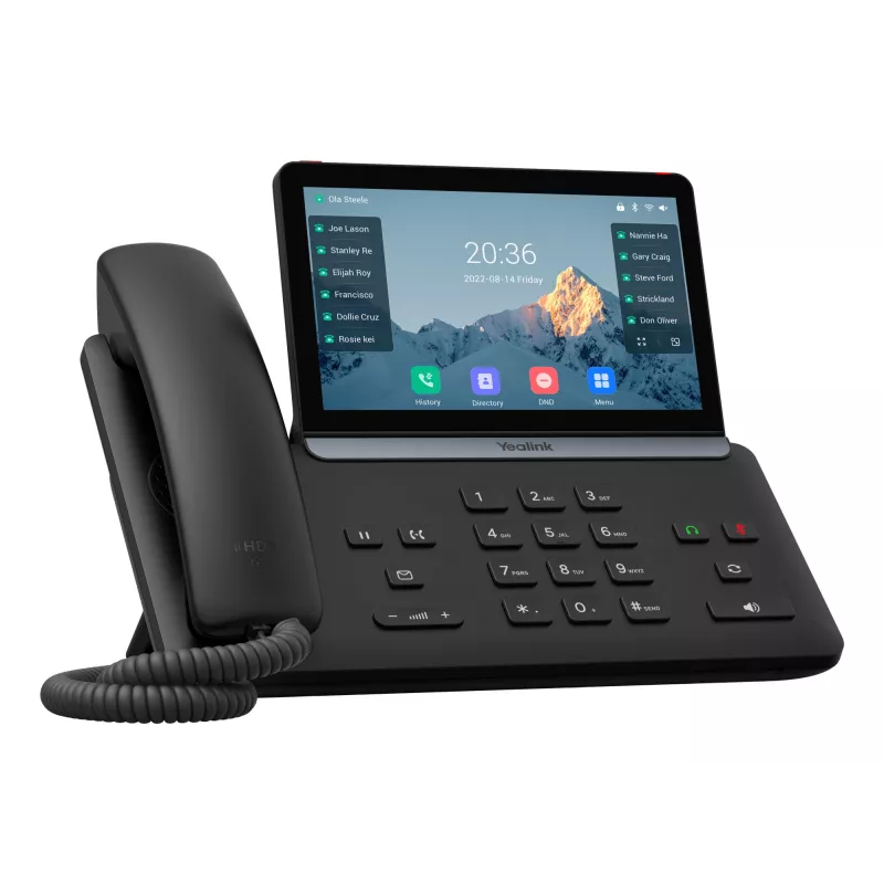 IP telefons Yealink SIP-T87W — 7 collu LCD 800×480, vadu un bezvadu klausule, 1000 ierakstu telefonu grāmata, G.711/G.723/G.726/G.729 kodeki