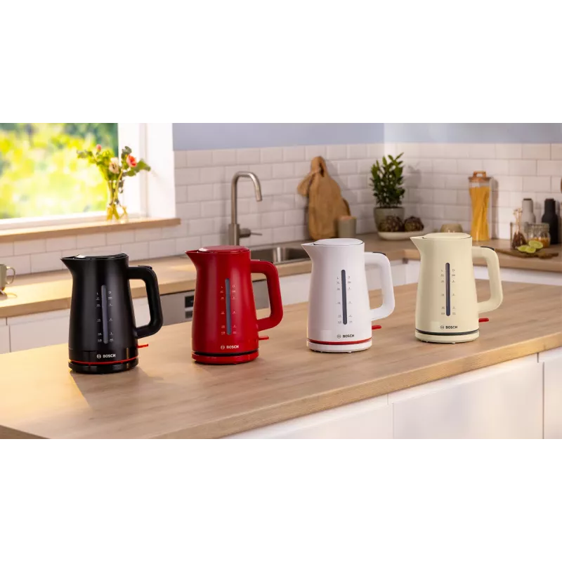 Elektriskā tējkanna Bosch TWK3M121 — 1,7 L, 2400 W, balta, plastmasas korpuss