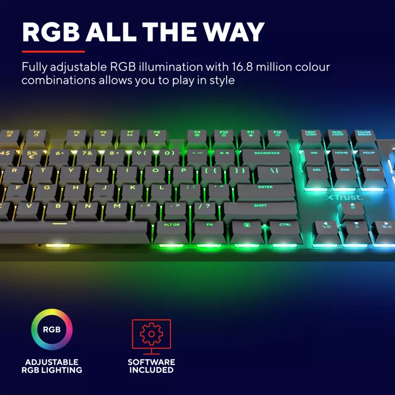 Trust GXT 868 Torix tastatūra Spēļu USB + RF bezvadu + Bluetooth QWERTY ASV angļu Melns