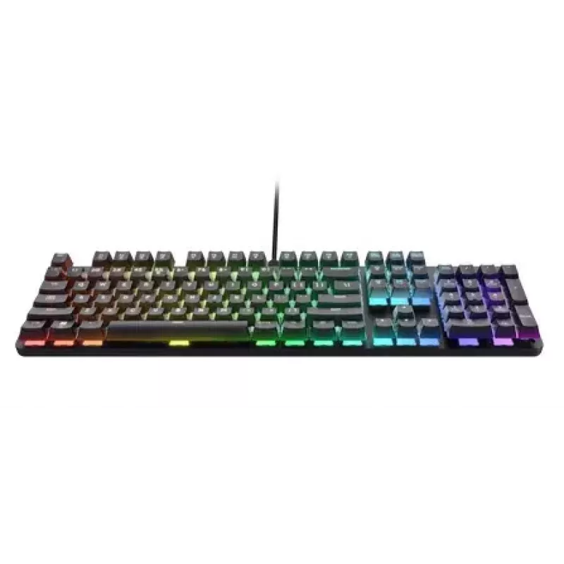 Vadu spēļu mehāniskā tastatūra TRUST GXT 871 Zora — pilnizmēra QWERTY US, RGB, N-taustiņu apgāšanās, 104 taustiņi, alumīnijs, USB-A, 1,8 m