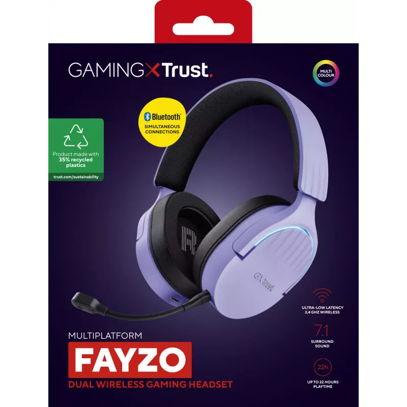 Trust GXT 491P FAYZO austiņas Vadu un bezvadu galvas saite Gaming USB Type-A Bluetooth Melns, violets