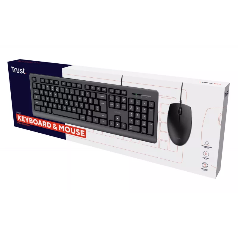 Trust Primo tastatūra ar peli, universāla, USB, QWERTY, US English, melna