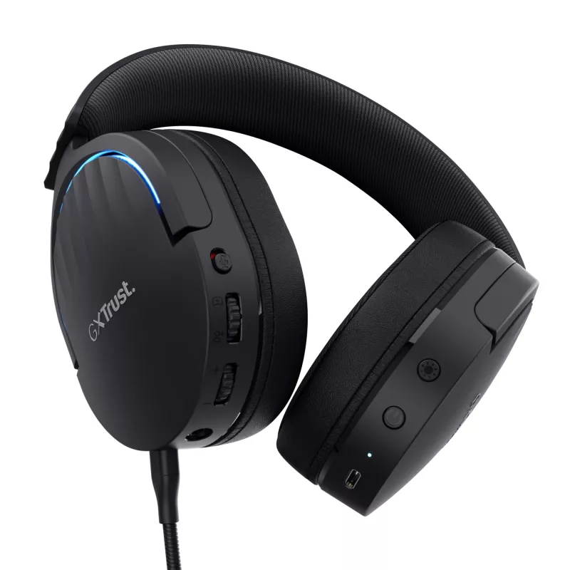 Trust GXT 491 Fayzo austiņas, ar vadu un bezvadu, galvas stīpa, spēlēm, USB Type-C, Bluetooth, melnas
