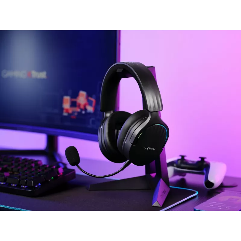 Trust GXT 491 Fayzo austiņas, ar vadu un bezvadu, galvas stīpa, spēlēm, USB Type-C, Bluetooth, melnas