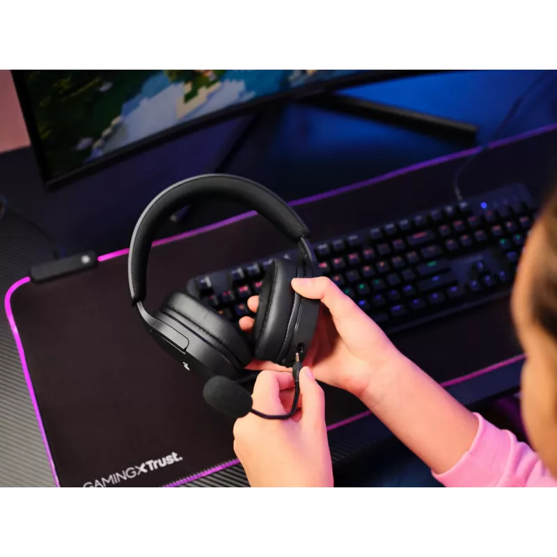 Trust GXT 491 Fayzo austiņas, ar vadu un bezvadu, galvas stīpa, spēlēm, USB Type-C, Bluetooth, melnas