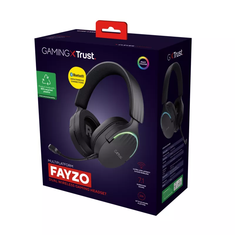 Trust GXT 491 Fayzo austiņas, ar vadu un bezvadu, galvas stīpa, spēlēm, USB Type-C, Bluetooth, melnas
