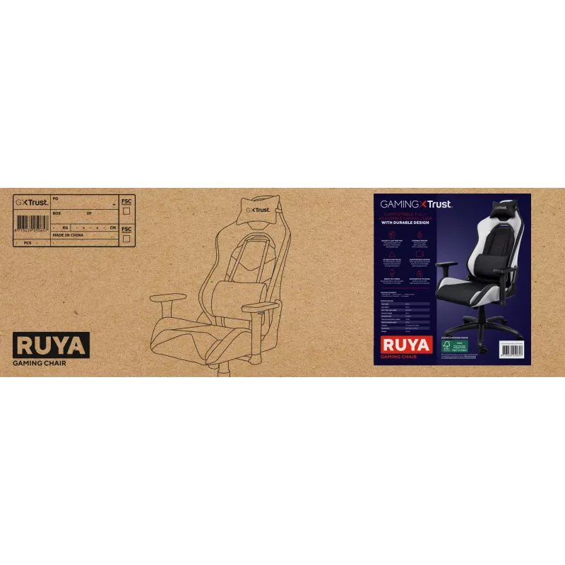 Trust GXT 714 RUYA universāls spēļu krēsls, melns, balts
